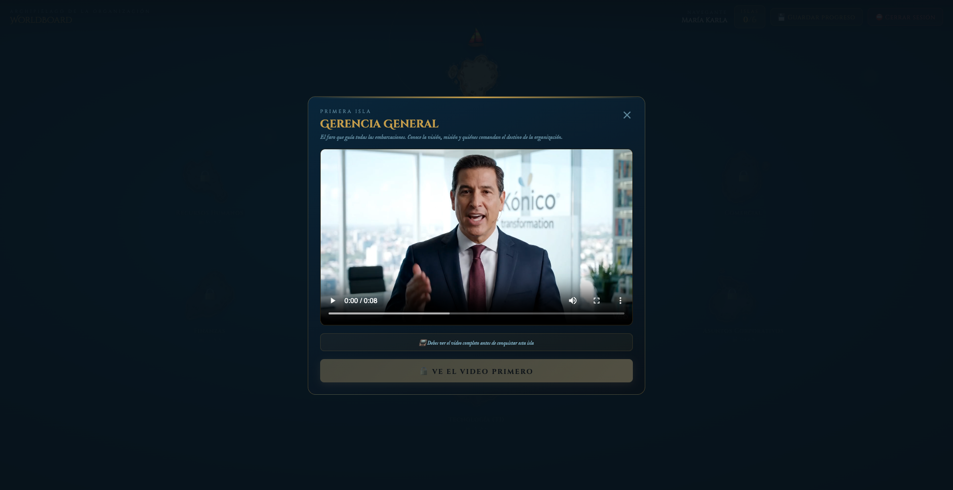 Interior de una sección con video